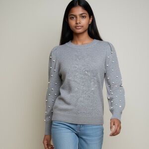 LOFT ladies gray with pearl accessory long sleeves sweater XS